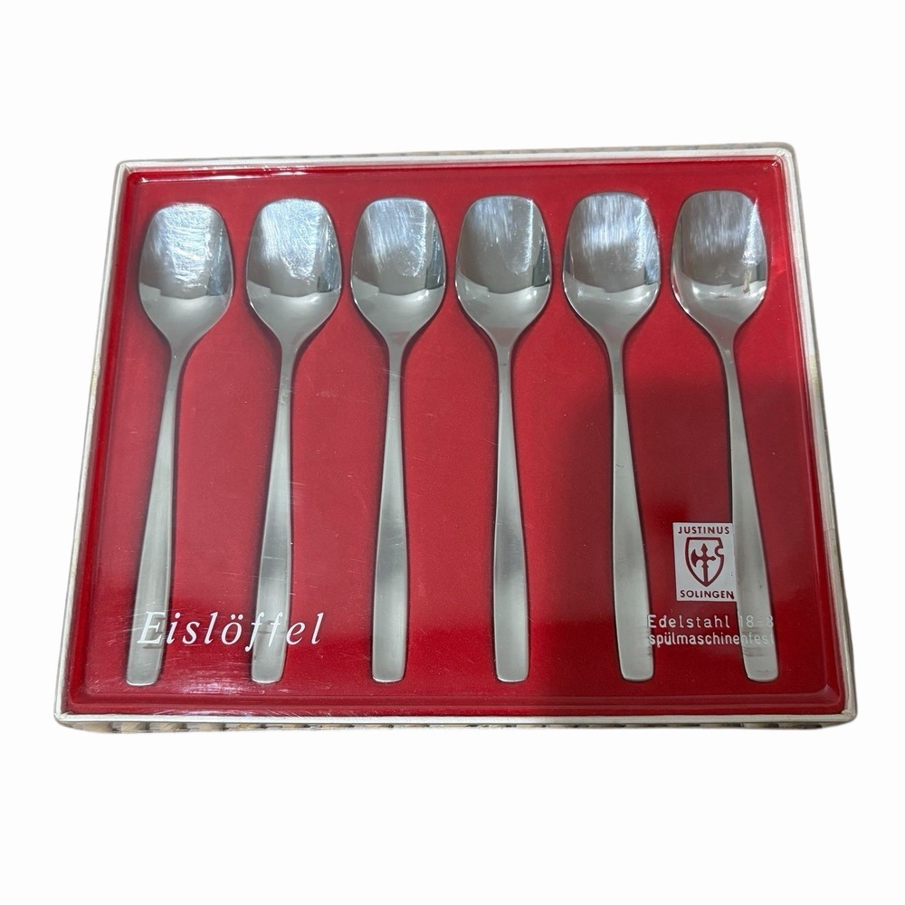 Justinus Stainless Set Of 6 Place / Eisloffel Spoons Glossy Germany Flatware 5.5